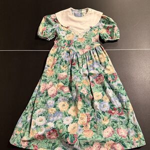 Vtg Bonnie Jean Girls Dress Size 12 Floral Lace Collar Cottagecore Coquette 90s